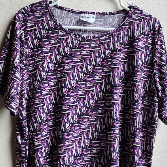 BonWorth Purple Print Scoop Neck Short Sleeve Jersey Size Large - Picture 4 of 12